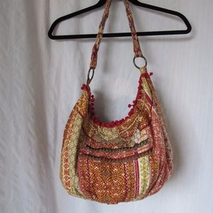 Boho Coin Embellished Cotton Shoulder Bag